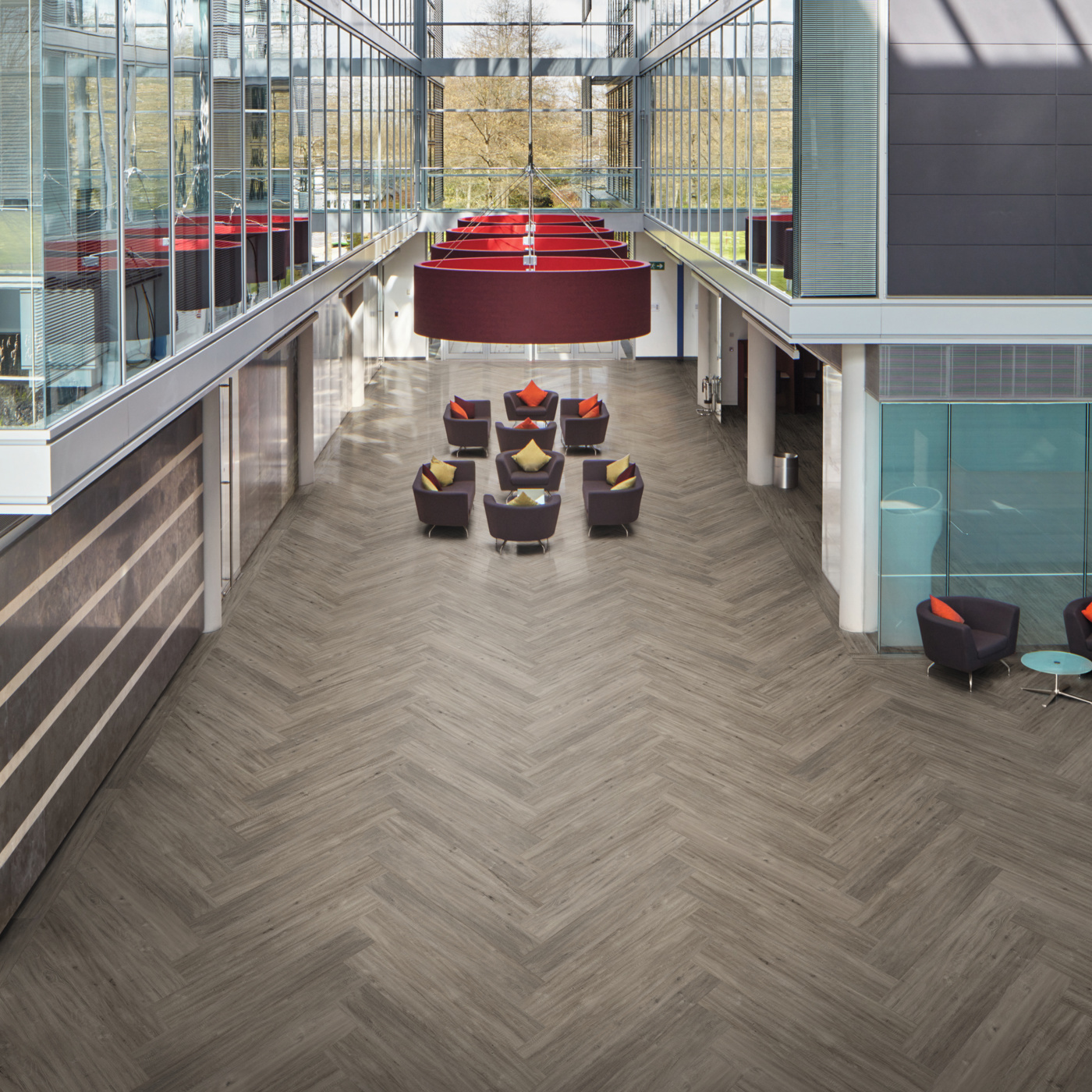 French Grey Oak LLP308 floors in a herringbone pattern of an lobby