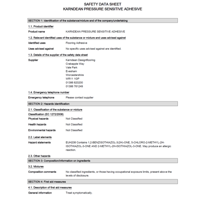 karndean commercial pressure sensitive safety data sheets