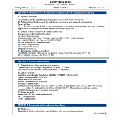 karndean commercial refresh commercail safety data sheets