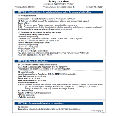 karndean commercial refresh safety data sheets