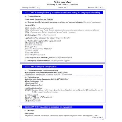 karndean commercial tackifier safety data sheets