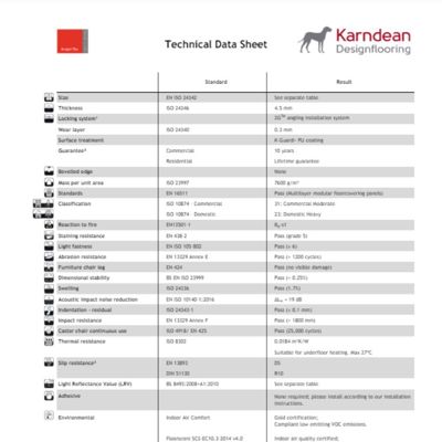 Karndean commercial knight tile rigid core technical data