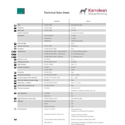 Karndean commercial Van Gogh Gluedown technical data