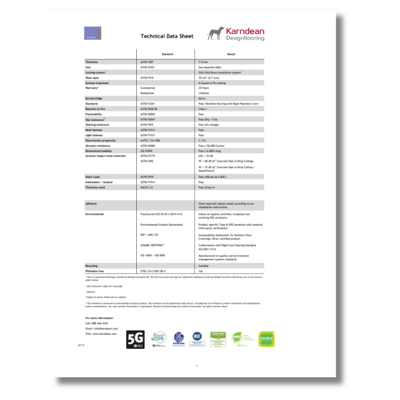 Art Select rigid core collection technical data sheet