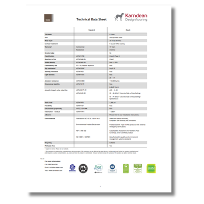 Karndean LooseLay collection technical data sheet