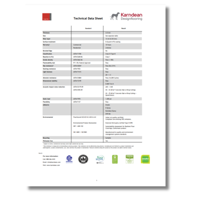 Knight Tile gluedown collection technical data sheet