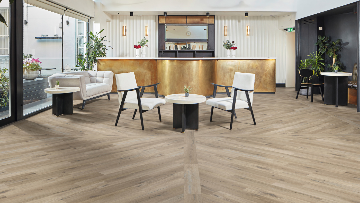 Unique design with Washed Character Oak KP144 floors in a cafe bar