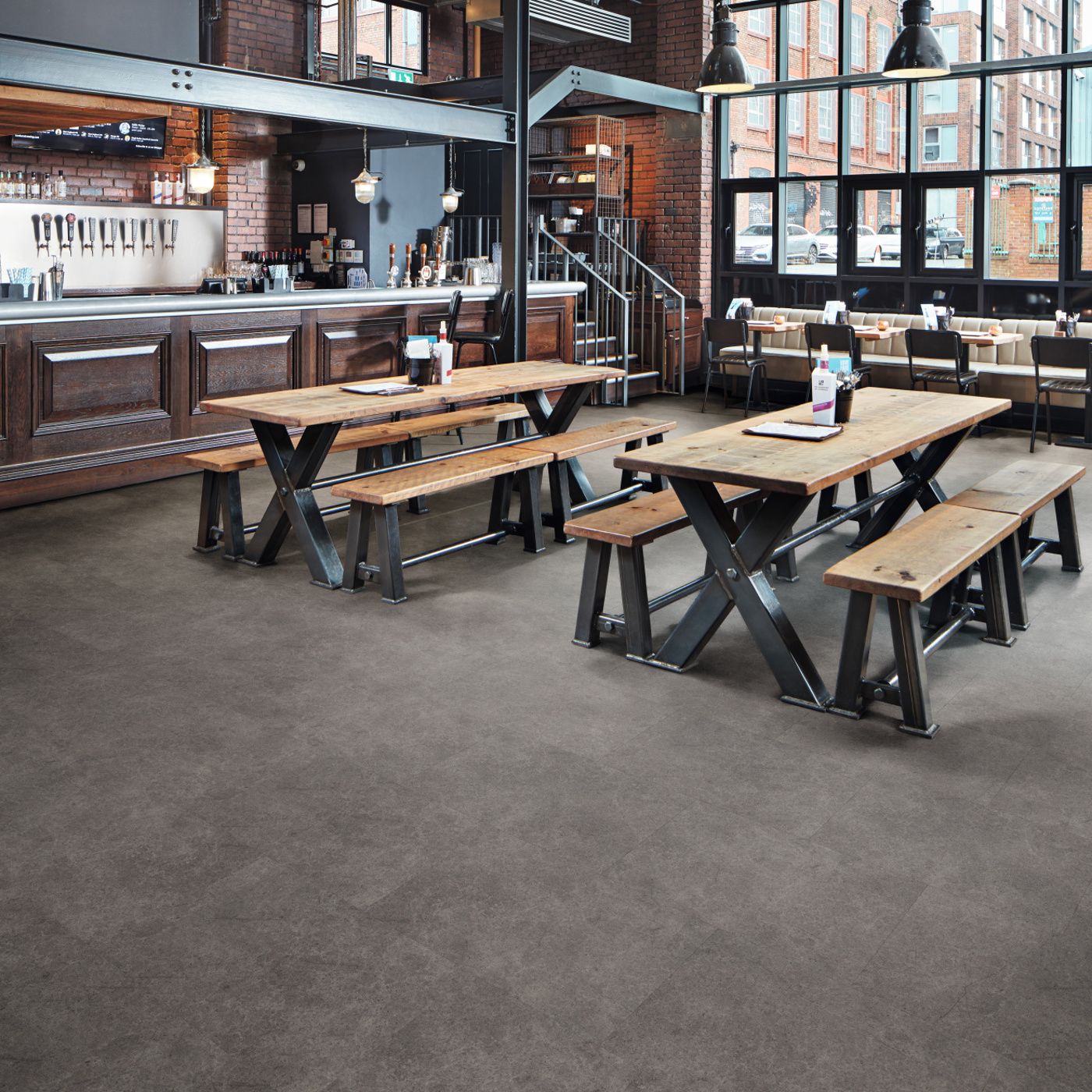 Karndean commercial volcanic black flooring installed in hospitality